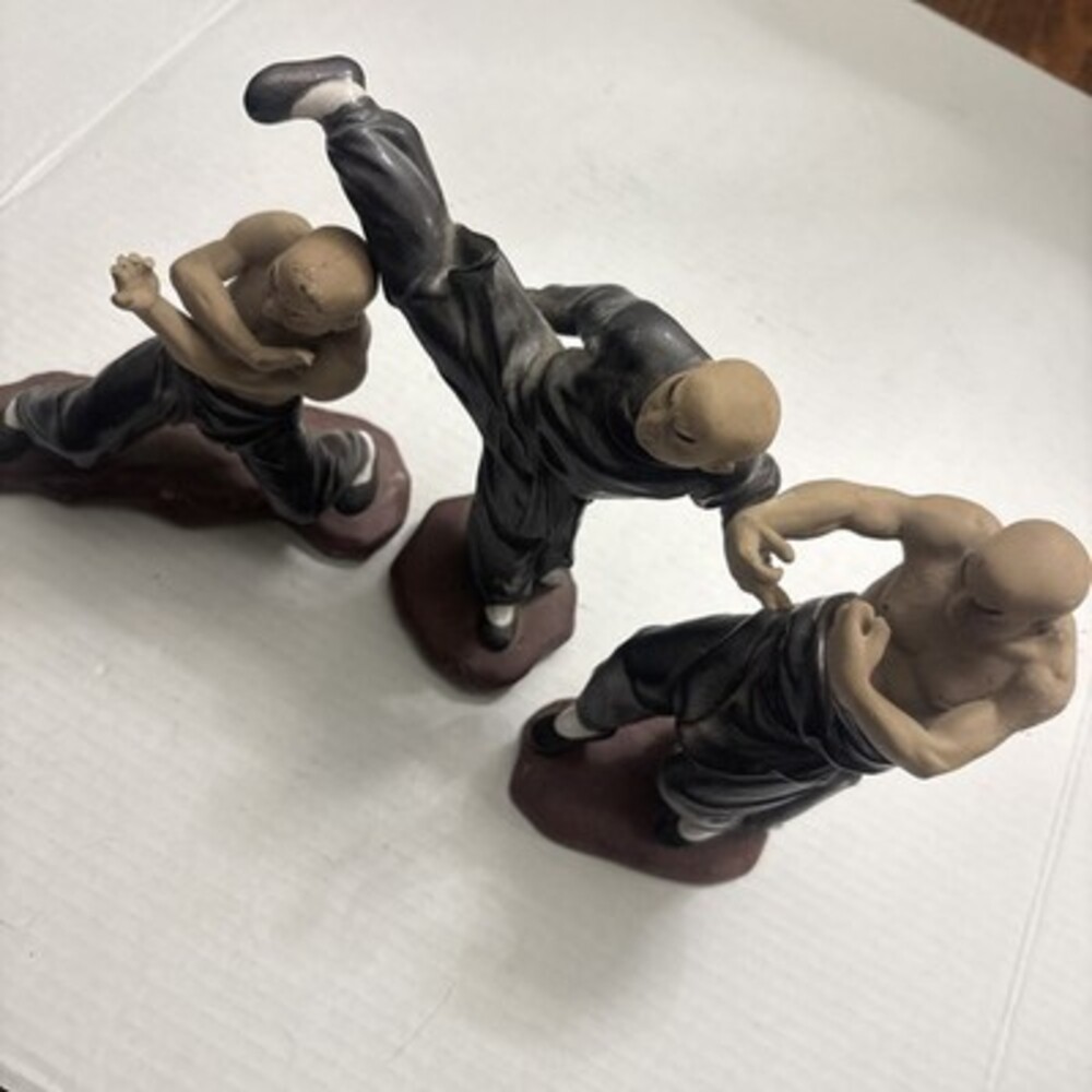 Vintage 70s Kung Fu Shaolin Monk Ceramic Figures Set of 3